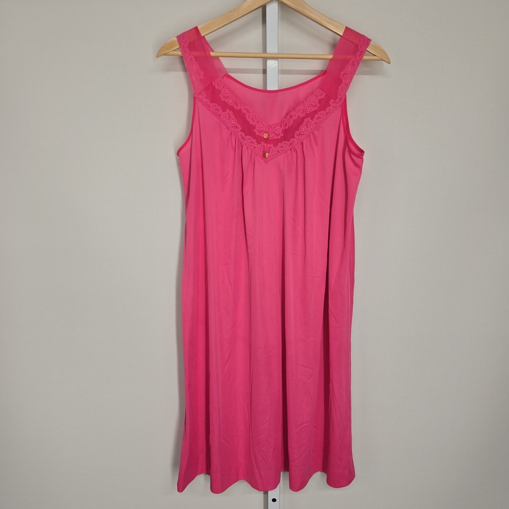 Vintage Gaymode JCPenney Hot Pink Nylon Lace Nightgown‎ Small Retro Sleepwear